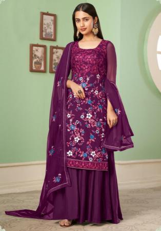 Picture of Excellent Georgette Purple Straight Cut Salwar Kameez