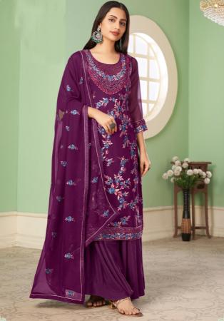 Picture of Nice Georgette Purple Straight Cut Salwar Kameez