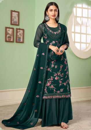 Picture of Georgette Dark Green Straight Cut Salwar Kameez