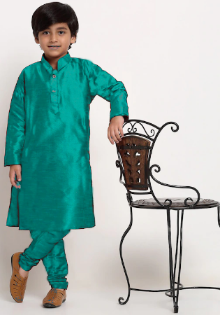 Picture of Superb Silk Dark Cyan Kids Kurta Pyjama