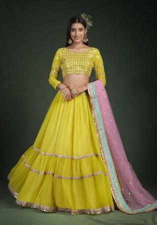 Picture of Magnificent Georgette Golden Rod Lehenga Choli