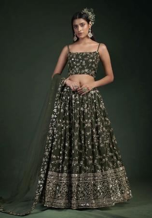 Picture of Amazing Georgette Dark Olive Green Lehenga Choli