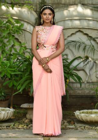 Picture of Splendid Georgette Light Salmon Saree