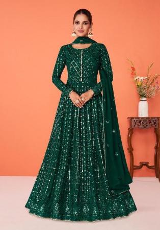 Picture of Georgette Dark Green Straight Cut Salwar Kameez