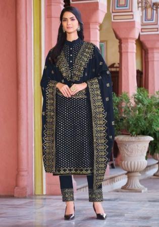 Picture of Georgette Dark Blue Straight Cut Salwar Kameez