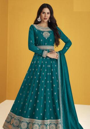 Picture of Magnificent Georgette Teal Anarkali Salwar Kameez