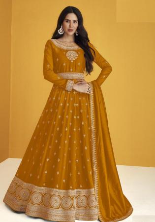 Picture of Georgette Dark Golden Rod Anarkali Salwar Kameez