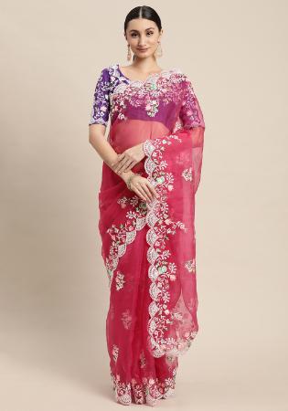 Picture of Wonderful Silk & Organza Deep Pink Saree