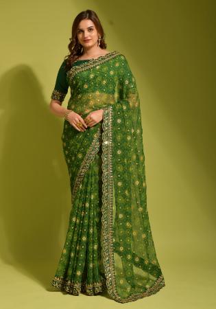 Picture of Lovely Georgette Forest Green Saree