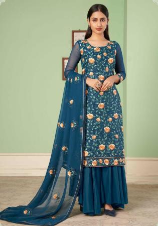 Picture of Georgette Midnight Blue Straight Cut Salwar Kameez