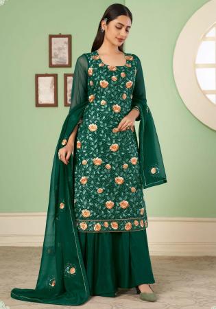 Picture of Georgette Dark Green Straight Cut Salwar Kameez