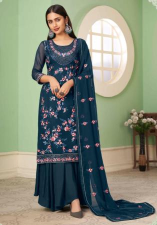 Picture of Georgette Midnight Blue Straight Cut Salwar Kameez