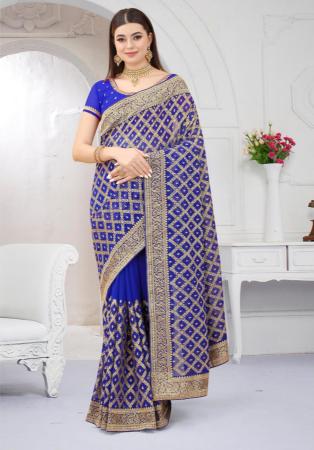 Picture of Superb Georgette Midnight Blue Saree