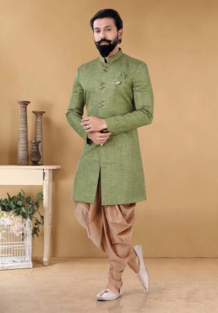 Picture of Resplendent Crepe & Silk Dark Olive Green Indo Western