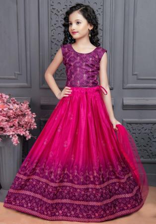 Picture of Superb Silk Crimson Kids Lehenga Choli