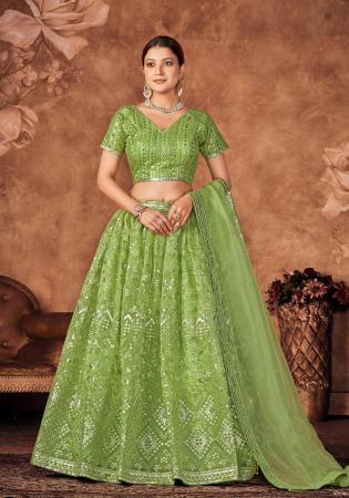 Picture of Enticing Organza Dark Khaki Lehenga Choli