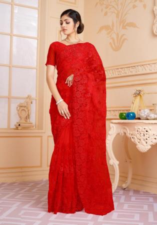 Picture of Splendid Net Crimson Saree