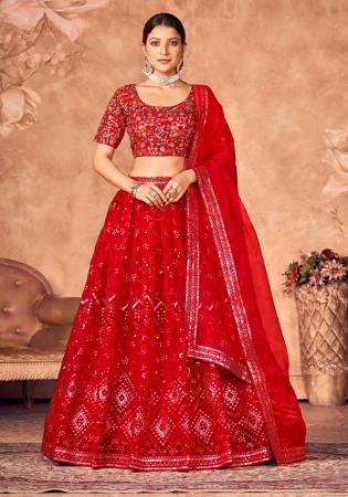 Picture of Exquisite Organza Red Lehenga Choli