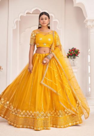 Picture of Enticing Net Dark Orange Lehenga Choli