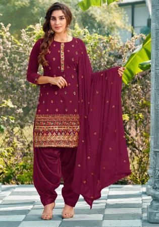 Picture of Alluring Georgette Brown Straight Cut Salwar Kameez