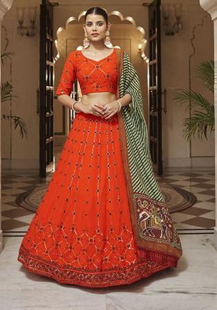 Picture of Shapely Georgette Fire Brick Lehenga Choli