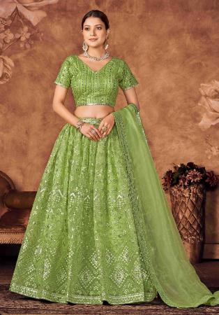 Picture of Marvelous Organza Dark Khaki Lehenga Choli