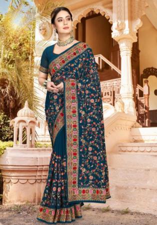 Picture of Wonderful Georgette Midnight Blue Saree