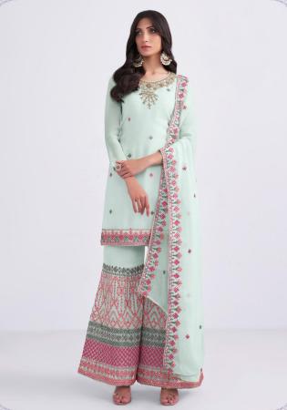 Picture of Georgette Light Steel Blue Straight Cut Salwar Kameez