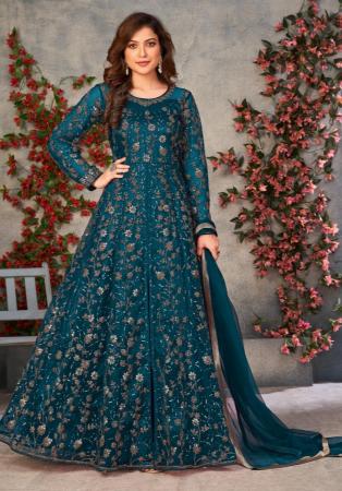 Picture of Admirable Net Teal Anarkali Salwar Kameez