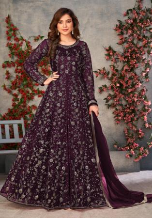 Picture of Shapely Net Dim Gray Anarkali Salwar Kameez