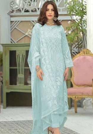 Picture of Georgette Light Steel Blue Straight Cut Salwar Kameez