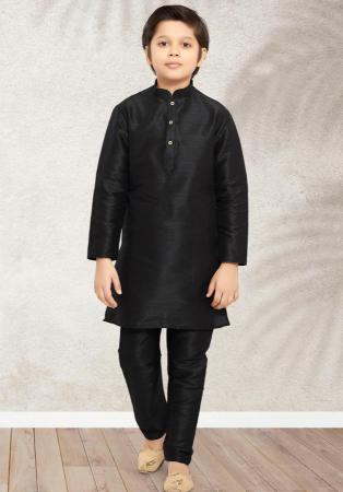 Picture of Pretty Silk Black Kids Kurta Pyjama