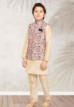 Picture of Statuesque Silk Beige Kids Kurta Pyjama