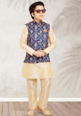 Picture of Elegant Silk Pale Golden Rod Kids Kurta Pyjama