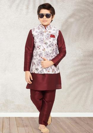 Picture of Lovely Silk Maroon Kids Kurta Pyjama