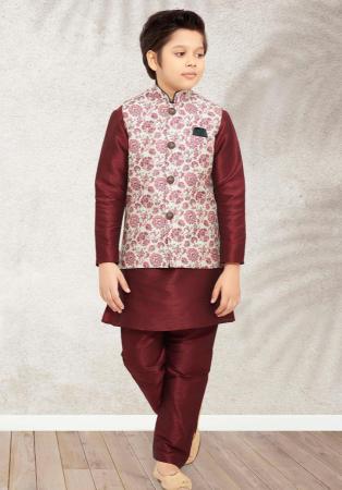 Picture of Lovely Silk Maroon Kids Kurta Pyjama