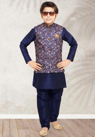 Picture of Superb Silk Midnight Blue Kids Kurta Pyjama