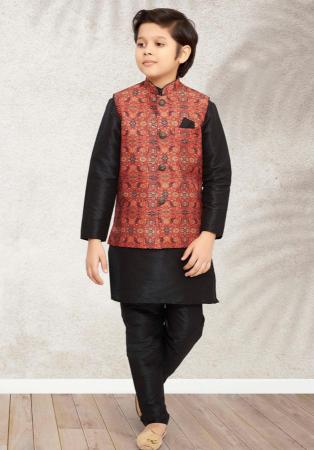 Picture of Radiant Silk Black Kids Kurta Pyjama