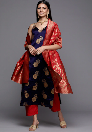 Picture of Silk Midnight Blue Straight Cut Salwar Kameez