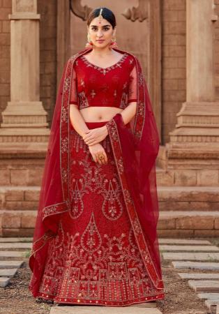 Picture of Grand Net Dark Red Lehenga Choli