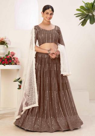 Picture of Fine Georgette Dark Olive Green Lehenga Choli