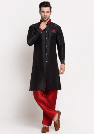 Picture of Well Formed Silk Black Kurtas