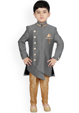 Picture of Splendid Silk Grey Kids Kurta Pyjama