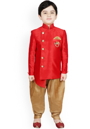 Picture of Marvelous Silk Crimson Kids Kurta Pyjama