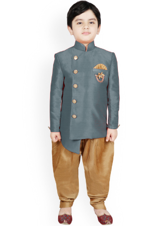 Picture of Statuesque Silk Slate Grey Kids Kurta Pyjama