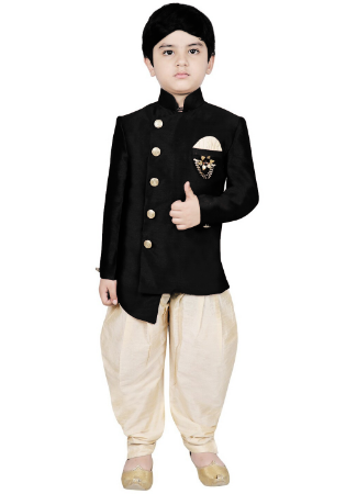 Picture of Graceful Silk Black Kids Kurta Pyjama