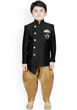 Picture of Fascinating Silk Black Kids Kurta Pyjama