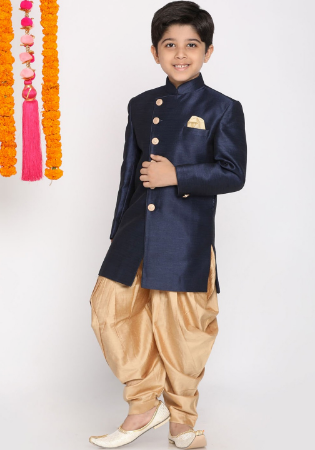 Picture of Lovely Silk Dark Slate Blue Kids Kurta Pyjama