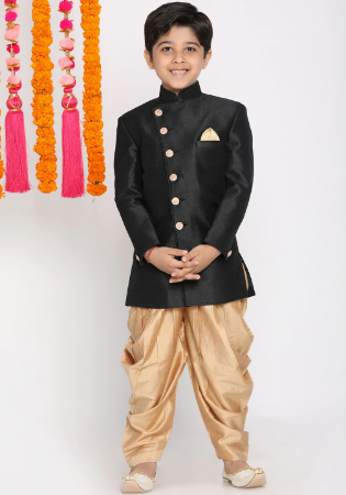 Picture of Beautiful Silk Black Kids Kurta Pyjama