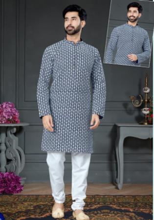 Picture of Ravishing Cotton & Silk Light Slate Grey Kurtas